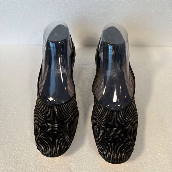 Prevata Mesh Womens 9 Shoes Black Gold Slip On Made in Italy 1-1/4 Platform Heel - Picture 4 of 11